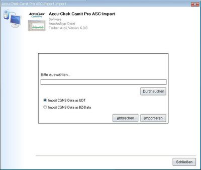 Datenübernahme von Accu-Chek Camit Pro ins Diabetes-Tagebuch
