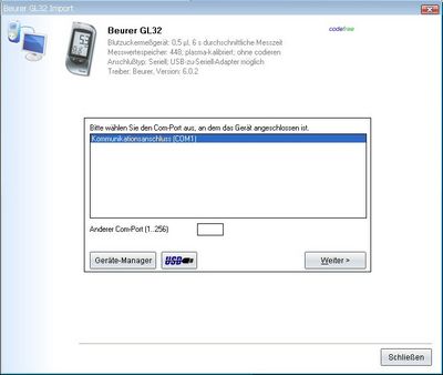 Datenübernahme vom Beurer GL32 ins Diabetes-Tagebuch