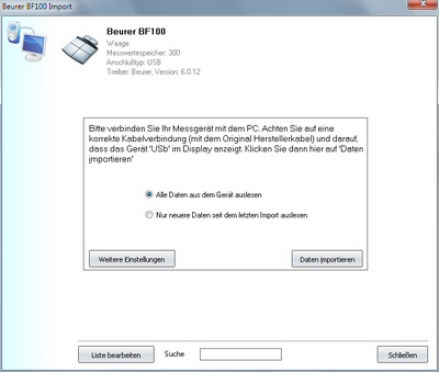 Datenbernahme von der IBeurer BF100 ins Diabetes-Tagebuch