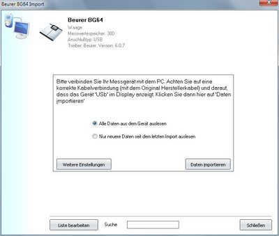 Datenbernahme von der IBeurer BG64 ins Diabetes-Tagebuch