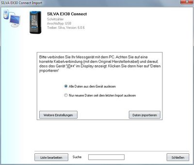 Datenübernahme vom Silva Ex30 Connect ins Diabetes-Tagebuch